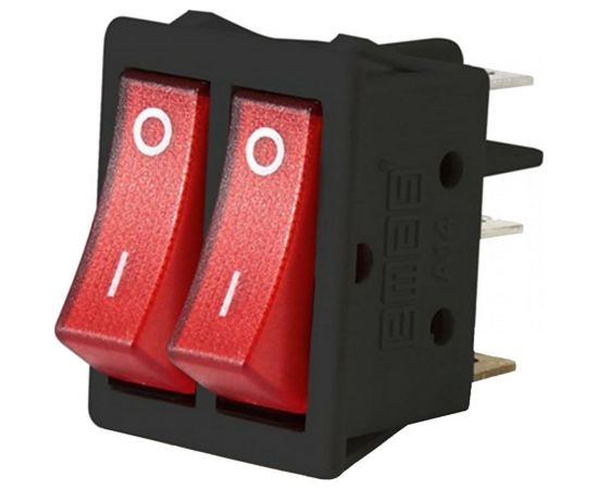 Двухклавишный выключатель Emas с подсветкой, красные клавищи, 1НО+1НО, 250В AC, 16А A12B1K11 