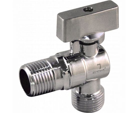 Шаровой угловой кран для бытовых приборов СТМ 1/2х1/2"", ш/ш, с отражателем бабочка, удлиненная резьба, хром CAMR1212 