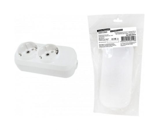 Розеточная колодка TDM 2 гнезда 2П+З 16А 250В белая серии Народная SQ1806-0414 