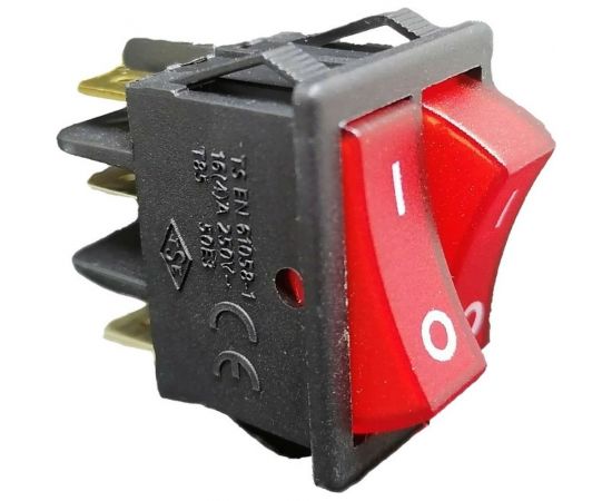 Двухклавишный выключатель Emas с подсветкой, красные клавищи, 1НО+1НО, 250В AC, 16А A12B1K11 – изображение 2