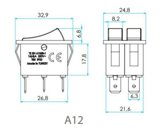 Двухклавишный выключатель Emas с подсветкой, красные клавищи, 1НО+1НО, 250В AC, 16А A12B1K11 – изображение 3