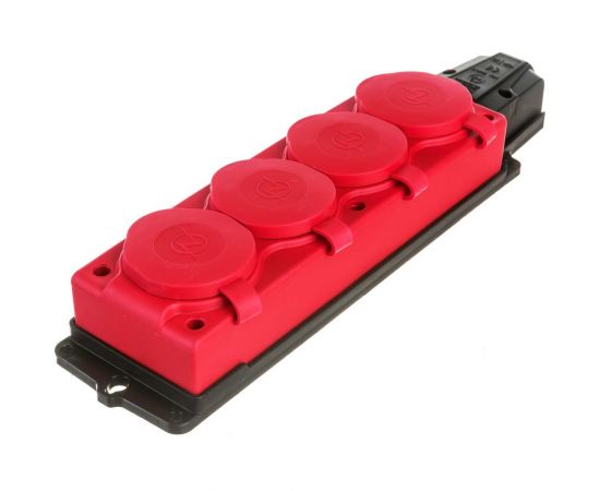 Штепсельная колодка NE-AD 4-гнезда с крышкой, с заземлением, 16А, IP54 (каучук), Красный 4124 