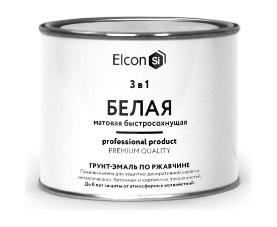 Быстросохнущая грунт-эмаль по металлу Elcon (3 в 1 по ржавчине; матовая; белая; 0,4 кг) 00-00462640 