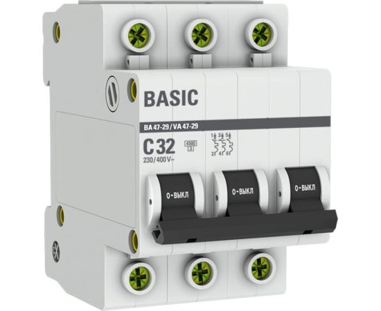 Автоматический трехполюсный выключатель EKF 32А С ВА47-29 4.5кА mcb4729-3-32C 