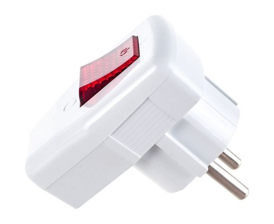 Разборная угловая вилка АБК-СИЛА с заземляющим контактом 16А 220В с выключателем белая 2901009 