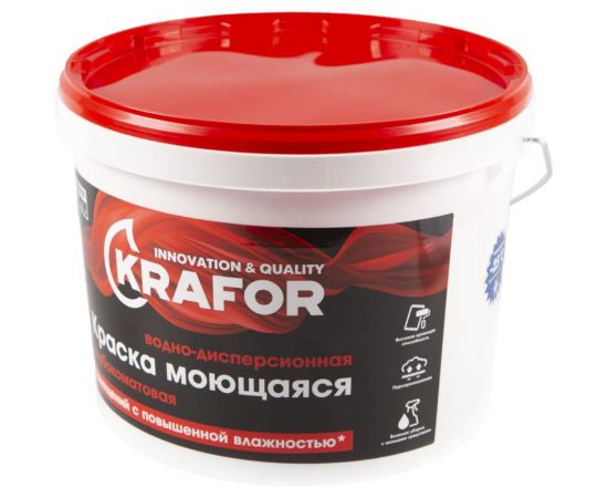Интерьерная краска Krafor водно-дисперсная моющаяся глубокоматовая 14 кг 26955 