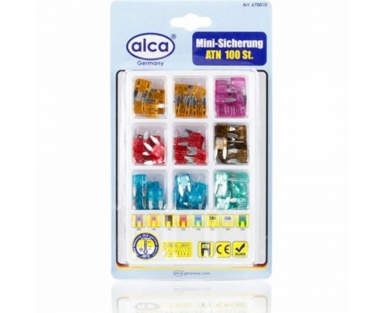 Набор флажковых предохранителей Alca Мини 100 шт., 3/5/7.5/10/15/20/25/30 А 670010 