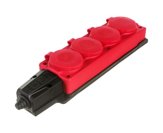 Штепсельная колодка NE-AD 4-гнезда с крышкой, с заземлением, 16А, IP54 (каучук), Красный 4124 – изображение 2