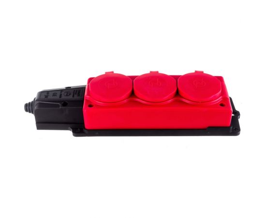 Штепсельная колодка NE-AD 3-гнезда с крышками, с заземлением, 16А, IP54 (каучук), Красный 4123 – изображение 2