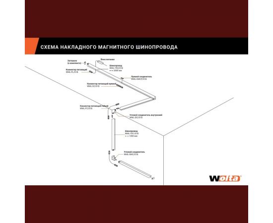Однофазный магнитный шинопровод Wolta, 2м черный WML-TR2/02B – изображение 3