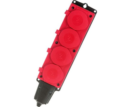 Штепсельная колодка NE-AD 4-гнезда с крышкой, с заземлением, 16А, IP54 (каучук), Красный 4124 – изображение 3