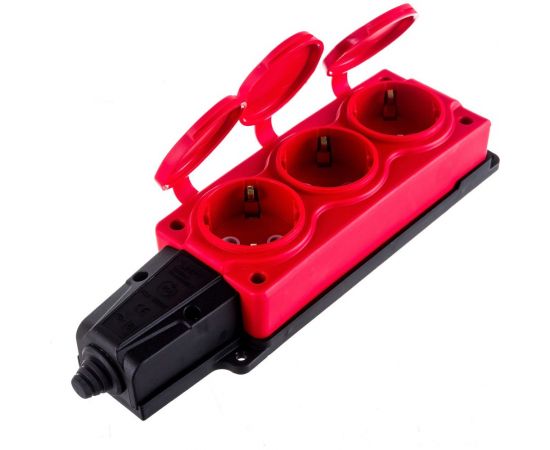 Штепсельная колодка NE-AD 3-гнезда с крышками, с заземлением, 16А, IP54 (каучук), Красный 4123 – изображение 3