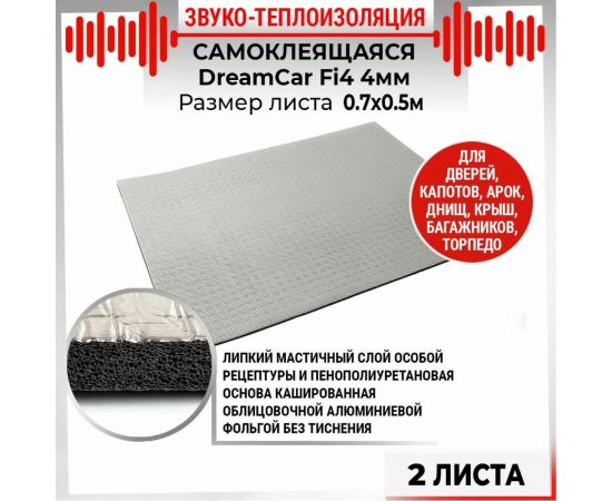 Звуко-теплоизолирующий материал Dreamcar Fi4, уп. 2 листа FI-4M0-S070020P1439 – изображение 5
