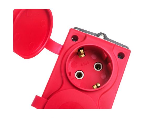 Штепсельная колодка NE-AD 4-гнезда с крышкой, с заземлением, 16А, IP54 (каучук), Красный 4124 – изображение 5