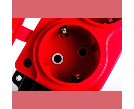 Штепсельная колодка NE-AD 3-гнезда с крышками, с заземлением, 16А, IP54 (каучук), Красный 4123 – изображение 5