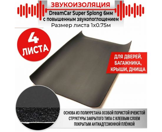 Звукоизоляционный материал Dreamcar Super Splong 6, уп. 4 листа SS-6M0-S075100P1383 – изображение 7