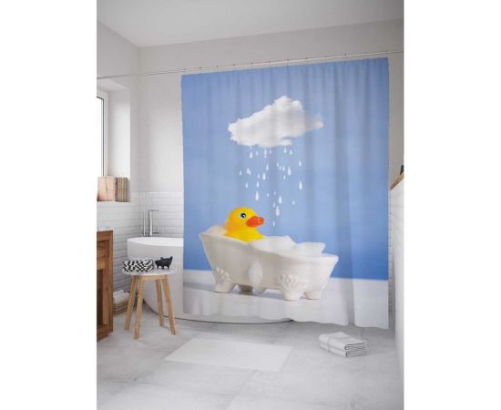 Штора (занавеска) для ванной JoyArty ""Утенок принимает душ"" из сатена, 180х200 см с крючками, sc_23376 