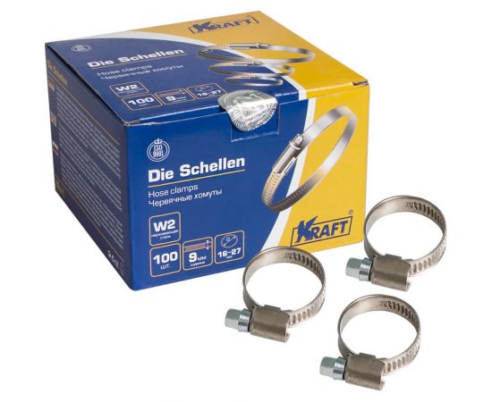 Хомут KRAFT 16-27 мм, нержавеющая сталь, уп. 100 шт. KT 880403 – изображение 2