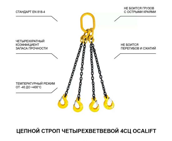 Цепной четырехветвевой строп OCALIFT 4СЦ 4,25 т, 2,5 м, т8 4sc4250t25 – изображение 2