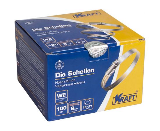 Хомут KRAFT 16-27 мм, нержавеющая сталь, уп. 100 шт. KT 880403 – изображение 3