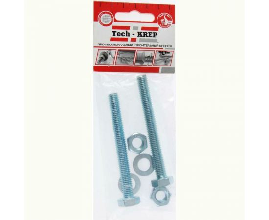 Болт Tech-Krep DIN933 с шестигранной головкой, оцинкованный М8х120 + гайка + шайба 2 шт - пакет 136913 – изображение 2