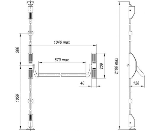 Нажимная ручка-штанга Fuaro 1700С с тягами в комплекте, для двухстворчатых дверей 41411 – изображение 2