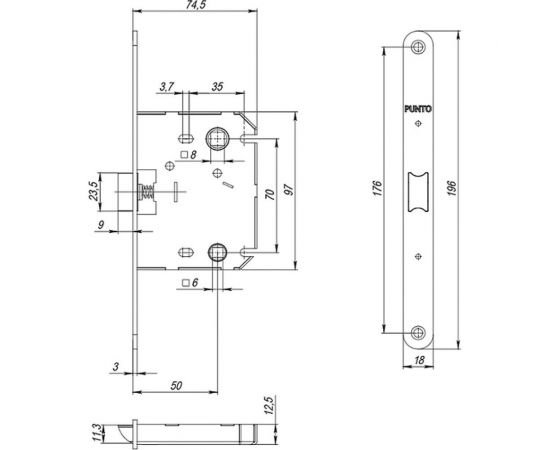 Врезная защелка Punto PL70X-R20 SN мат. никель, тех. упаковка 41657 – изображение 2