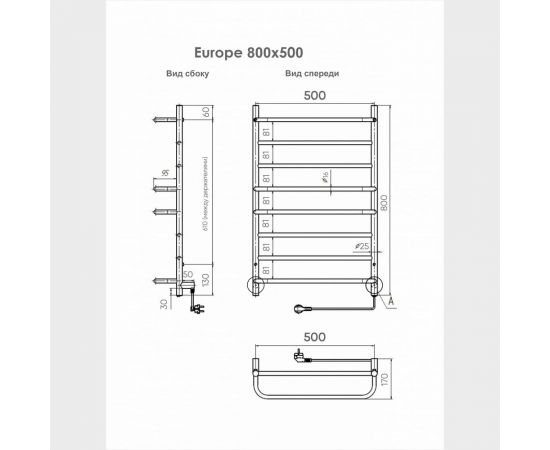 Полотенцесушитель INDIGO Europe electro 80/50 (скр.монтаж, унив.подкл.R/L, полиров.) LEE80-50R – изображение 4