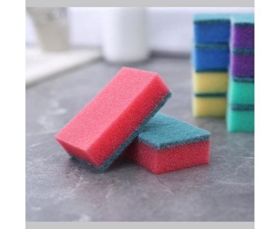 Бытовая губка Доляна Эконом с чистящим слоем, 10 шт, 7.5х4.5х2.5 см гх002 672767 