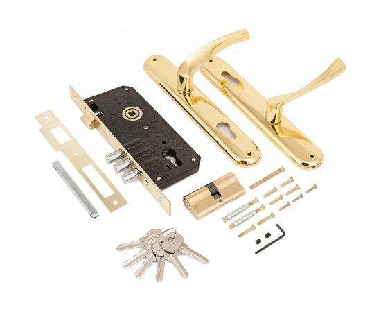 Врезной замок с ручками Аллюр 0203 GP латунь 1017 – изображение 2