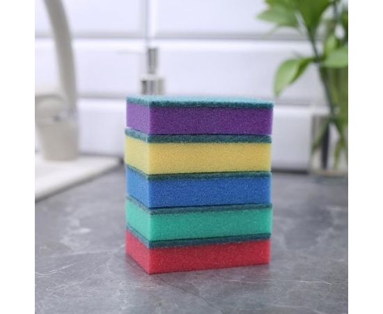 Бытовая губка Доляна Стандарт с чистящим слоем, 5 шт, 9х6х2,5 см 672772 – изображение 2