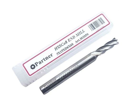 Фреза концевая Серия 302 (5х15х60 мм; HSSЕ; 4-х перая; хв-к 6 мм) Partner 302050 – изображение 2