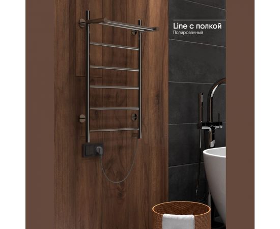 Полотенцесушитель INDIGO Line electro с полкой, 80/50, (скр.монтаж, унив.подкл.R/L, полиров.) LСLE80-50PR – изображение 3