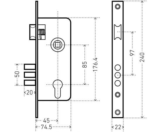 Врезной замок с ручками Аллюр 0203 GP латунь 1017 – изображение 3