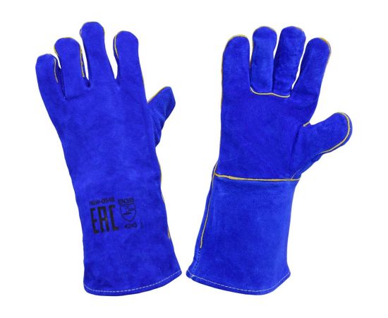 Спилковые пятипалые краги сварщика Optima ТРЭК синий HBW-054B 