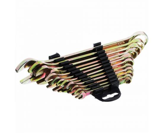 Набор рожково-накидных ключей ЕРМАК 12 предметов, 6-22мм, желтый цинк, 736-080 