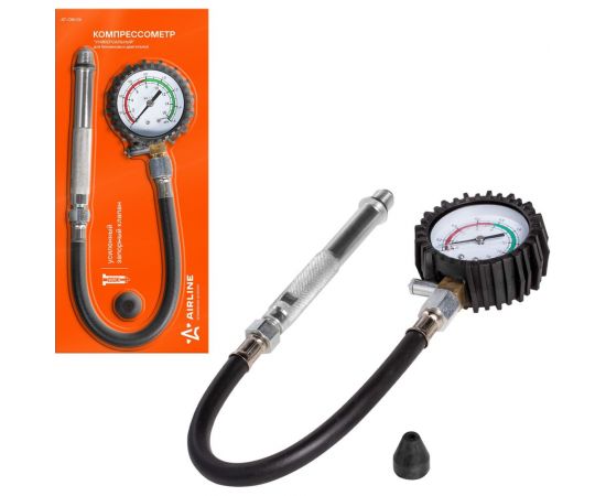 Универсальный бензиновый компрессометр Airline манометр в резиновом чехле, блистер AT-CM-06 