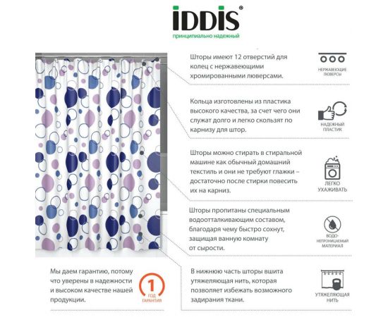 Штора для ванной комнаты IDDIS 200*240 см, полиэстер, ID, floating balloon 240P24RI11 – изображение 2