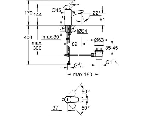Смеситель для раковины Grohe BauFlow со сливным гарнитуром S-Size 23751000 – изображение 2