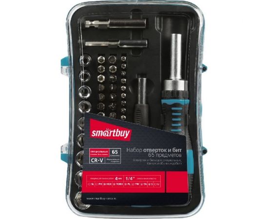 Отвертки с набором бит Smartbuy 65 предметов, 2 отвертки, 52 биты, 9 головок, CR-V SBT-SCBS-65P1 – изображение 2
