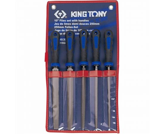 Набор напильников 250 мм, двухкомпонентные рукоятки, 5 предметов KING TONY 1015GQ – изображение 2