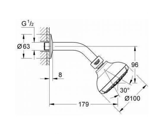 Комплект верхнего душа GROHE Tempesta New IV с кронштейном, 9.5 л/мин 27870001 – изображение 3