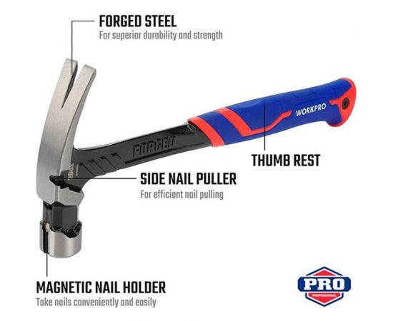 Молоток-гвоздодер WORKPRO 450г цельнометаллический WP241013 – изображение 6