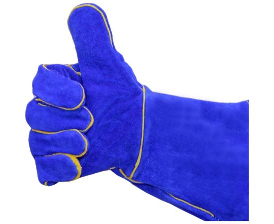 Спилковые пятипалые краги сварщика Optima ТРЭК синий HBW-054B – изображение 6