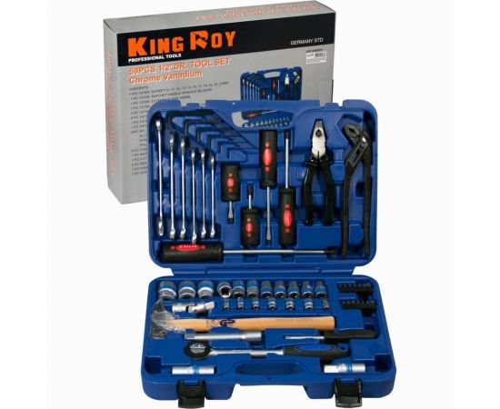 Универсальный набор инструментов KING ROY 059-MDA 1/2"", 1/4"", 59 предметов, пластиковый кейс 35395 