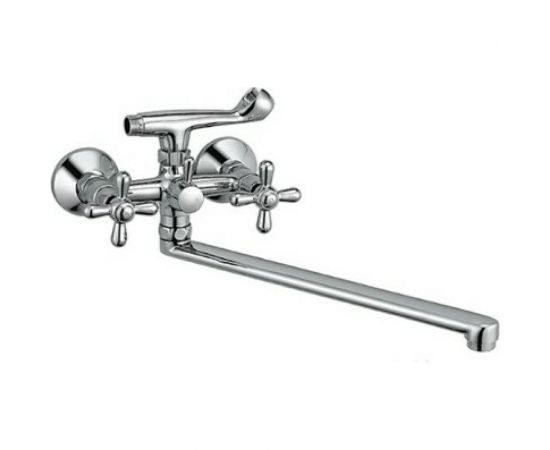 Смеситель для ванны Haiba латунный, с длинным поворотным изливом 37 см и душевой лейкой, хром HB2225 