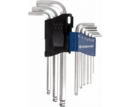 Набор угловых шестигранных ключей с шаром 9шт КОБАЛЬТ 020401-09 – изображение 2