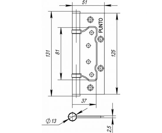 Универсальная петля без врезки PUNTO 200-2B 125x2,5 AB бронза 35499 – изображение 2