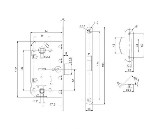 Врезная защелка PUNTO PL96WC-50 SN мат.никель /81628/ 39777 – изображение 2
