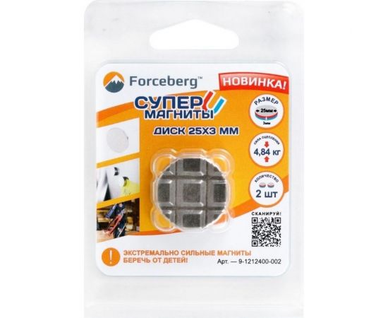 Неодимовый магнит диск Forceberg 25x3 мм, 2шт 9-1212400-002 – изображение 2